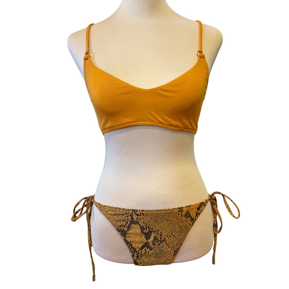 Melissa Odabash Bikini Set Size 8/6 Top/Bottom Orange/Snake Print Boho Resort